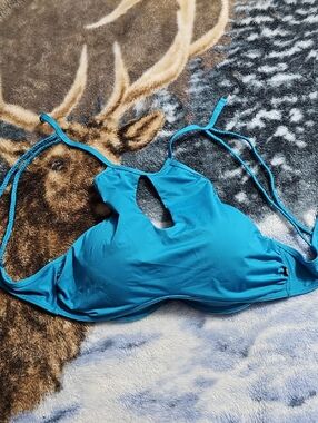 La Vie En Rose Turquoise Blue High Neck Bikini Top